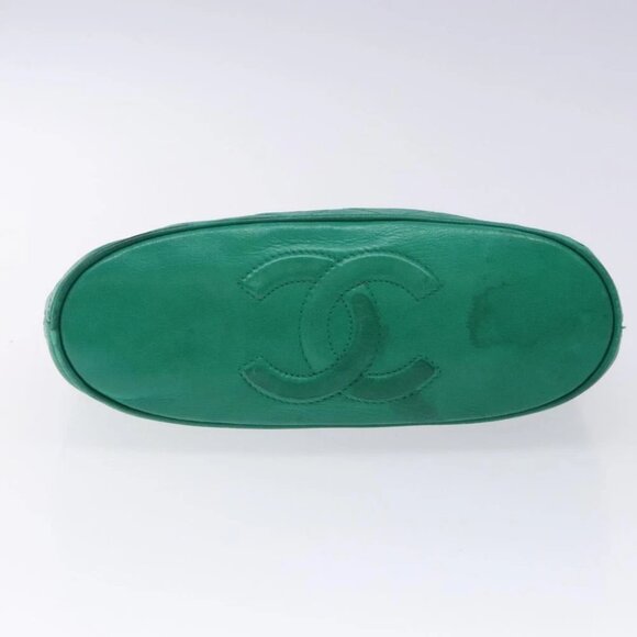 CHANEL Chain Hand Bag Lamb Skin Green Gold CC - Picture 6 of 15